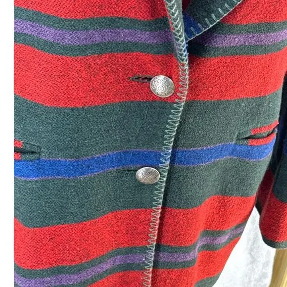 Casual Corner Vintage Red Wool Blend Aztec Western Country Blazer Women 10 - Picture 6 of 8
